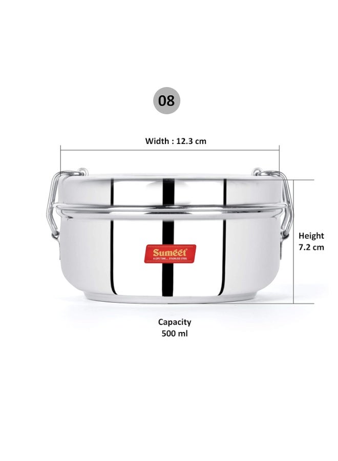 Sumeet Stainless Steel Food Pack Lunch Box for Kids/School with Steel Separator Plate and Locking Clip, 500ML Capacity - Image 3